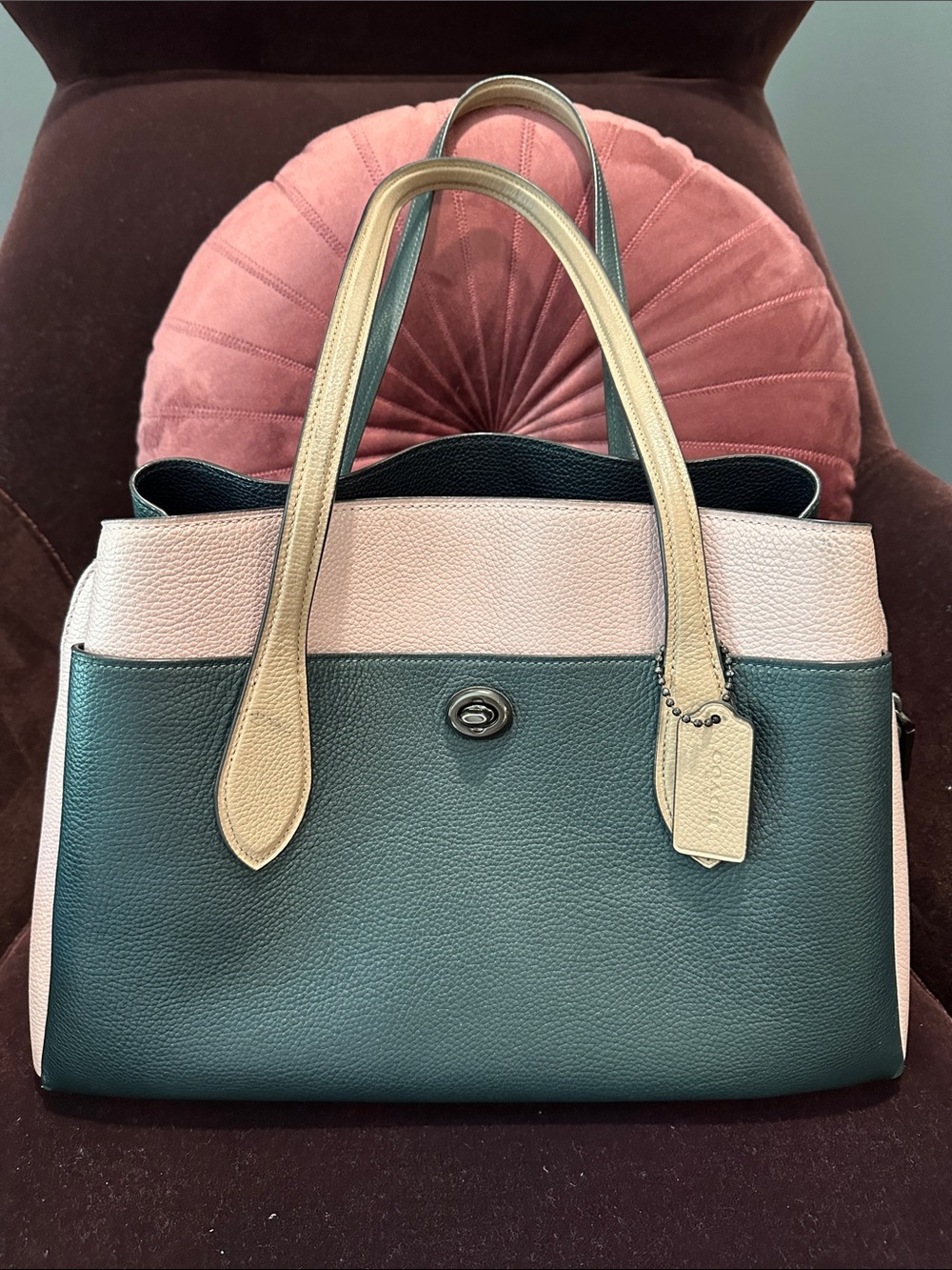 Coach Colorblock Satchel in Green, Pink & Cream